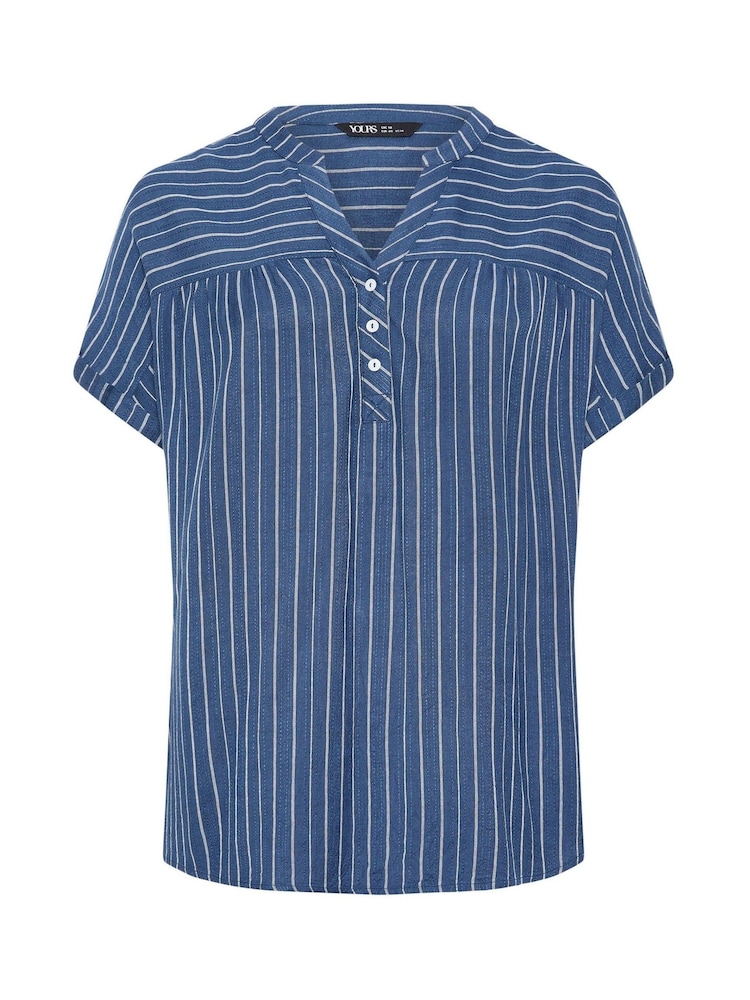 Yours Curve Blue Stripe Notchneck Blouse - Image 5 of 5
