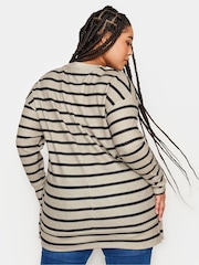 Yours Curve Beige Brown Striped Side Popper Top - Image 3 of 4
