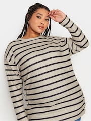 Yours Curve Beige Brown Striped Side Popper Top - Image 4 of 4