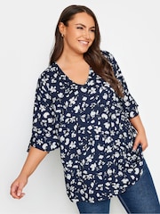 Yours Curve Blue Frill Sleeve Swing Top - Image 1 of 4