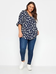 Yours Curve Blue Frill Sleeve Swing Top - Image 2 of 4