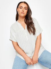 Yours Curve Green Stripe Notchneck Blouse - Image 1 of 4