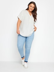 Yours Curve Green Stripe Notchneck Blouse - Image 2 of 4