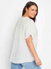 Yours Curve Green Stripe Notchneck Blouse - Image 3 of 4