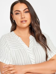 Yours Curve Green Stripe Notchneck Blouse - Image 4 of 4