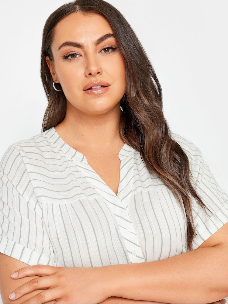 Yours Curve Green Stripe Notchneck Blouse - Image 4 of 4