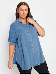 Yours Curve Blue Chambray 100% Cotton Shirt - Image 1 of 4