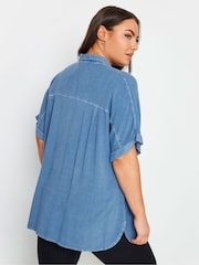 Yours Curve Blue Chambray 100% Cotton Shirt - Image 3 of 4