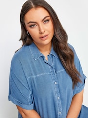 Yours Curve Blue Chambray 100% Cotton Shirt - Image 4 of 4