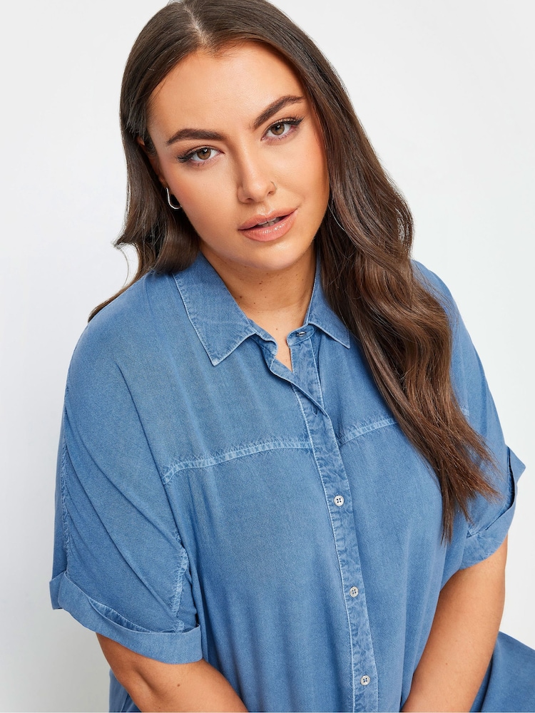 Yours Curve Blue Chambray 100% Cotton Shirt - Image 4 of 4