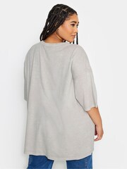 Yours Curve Grey 'Happiness' Printed Oversized T-Shirt - Image 3 of 4