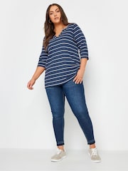 Yours Curve Blue 100% Cotton Stripe Top - Image 2 of 4