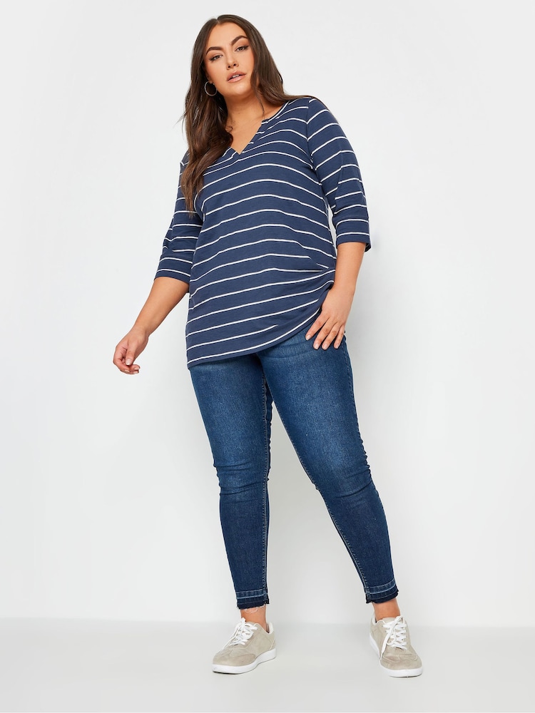 Yours Curve Blue 100% Cotton Stripe Top - Image 2 of 4