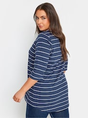 Yours Curve Blue 100% Cotton Stripe Top - Image 3 of 4