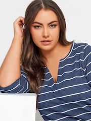 Yours Curve Blue 100% Cotton Stripe Top - Image 4 of 4