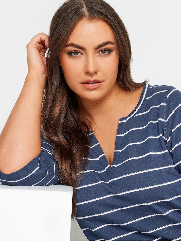 Yours Curve Blue 100% Cotton Stripe Top - Image 4 of 4