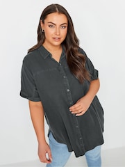 Yours Curve Black Chambray 100% Cotton Shirt - Image 1 of 4