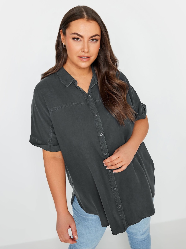 Yours Curve Black Chambray 100% Cotton Shirt - Image 1 of 4