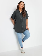 Yours Curve Black Chambray 100% Cotton Shirt - Image 2 of 4