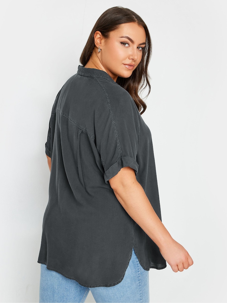 Yours Curve Black Chambray 100% Cotton Shirt - Image 3 of 4