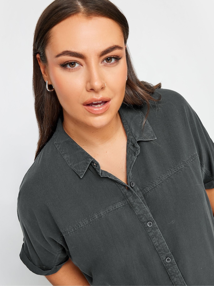Yours Curve Black Chambray 100% Cotton Shirt - Image 4 of 4