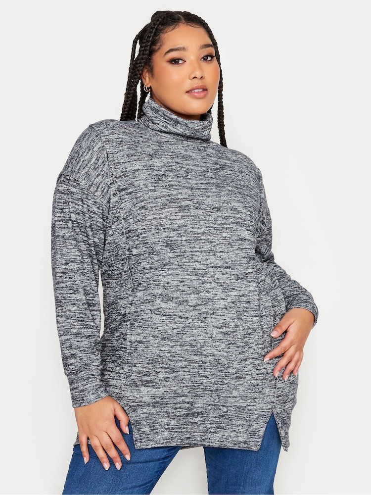 Grau - Yours Curve Weiches Sweatshirt mit Rollkragen - Bild 1 von 4