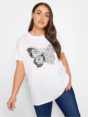 Yours Curve White Placement Print T-Shirt - Image 1 of 4