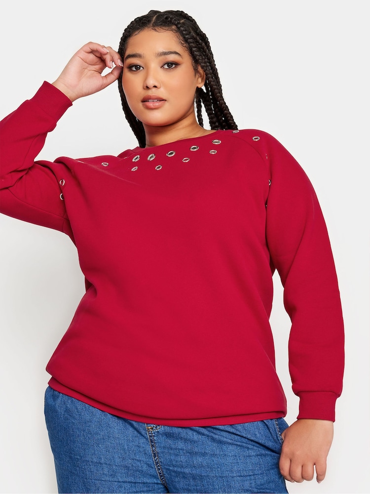 Yours Curve Red Eyelet Detailed Sweatshirt - Image 1 of 4