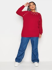 Yours Curve Red Eyelet Detailed Sweatshirt - Image 2 of 4