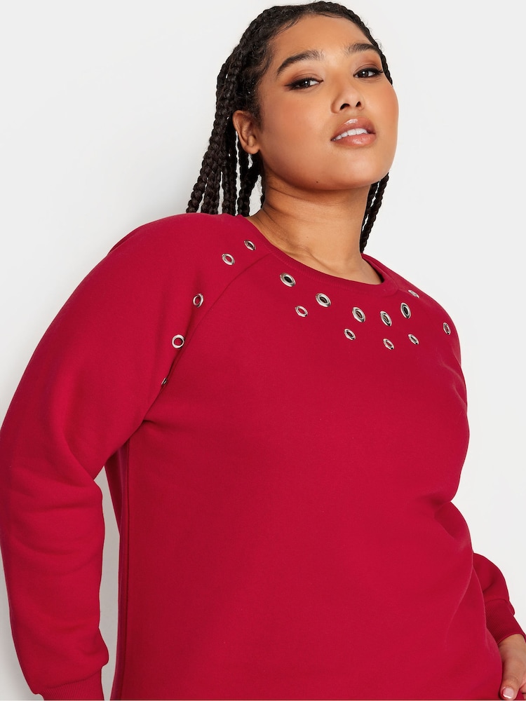 Yours Curve Red Eyelet Detailed Sweatshirt - Image 4 of 4