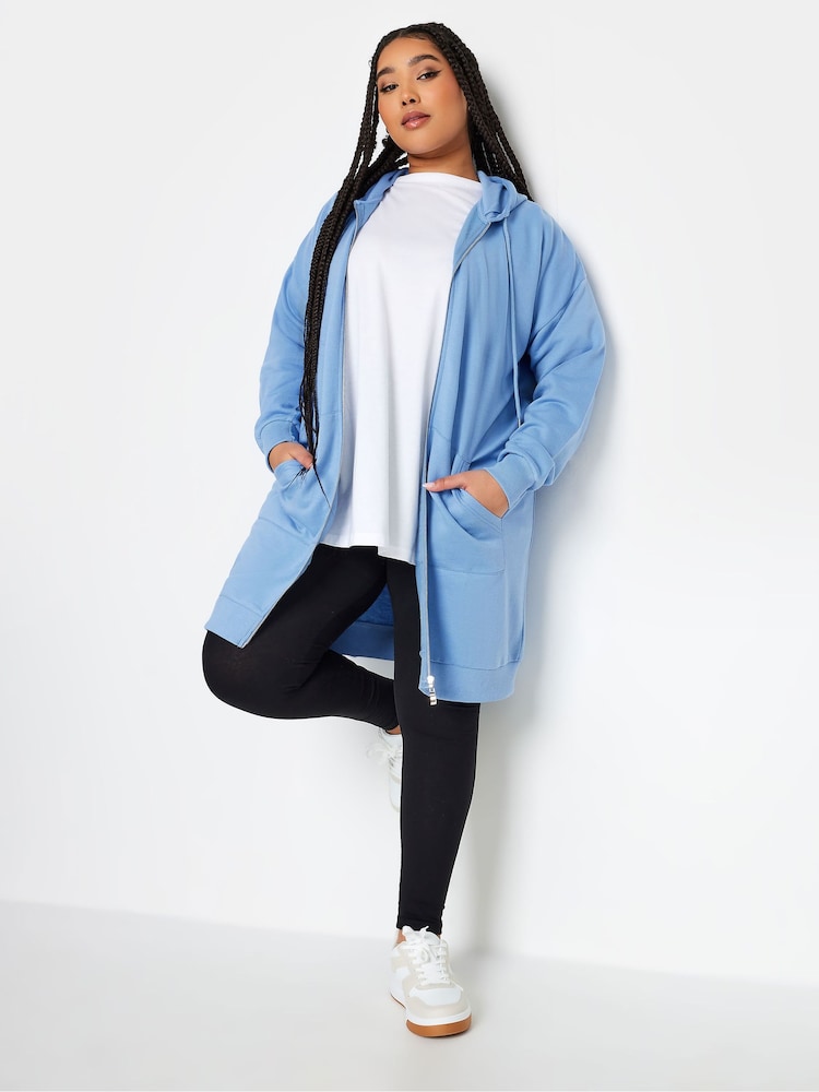 Yours Curve Blue Longline Zip Through Hoodie - Image 2 of 4