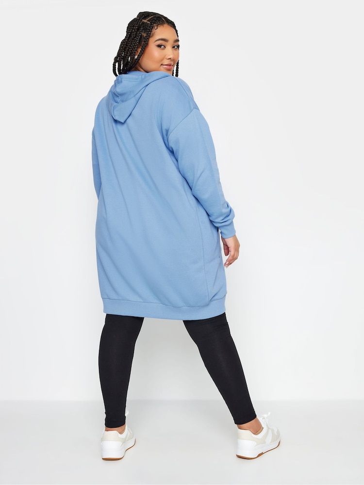 Yours Curve Blue Longline Zip Through Hoodie - Image 3 of 4