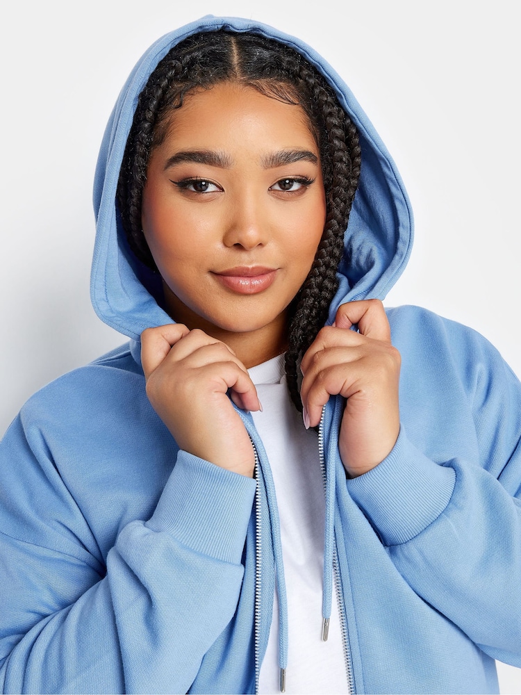 Yours Curve Blue Longline Zip Through Hoodie - Image 4 of 4