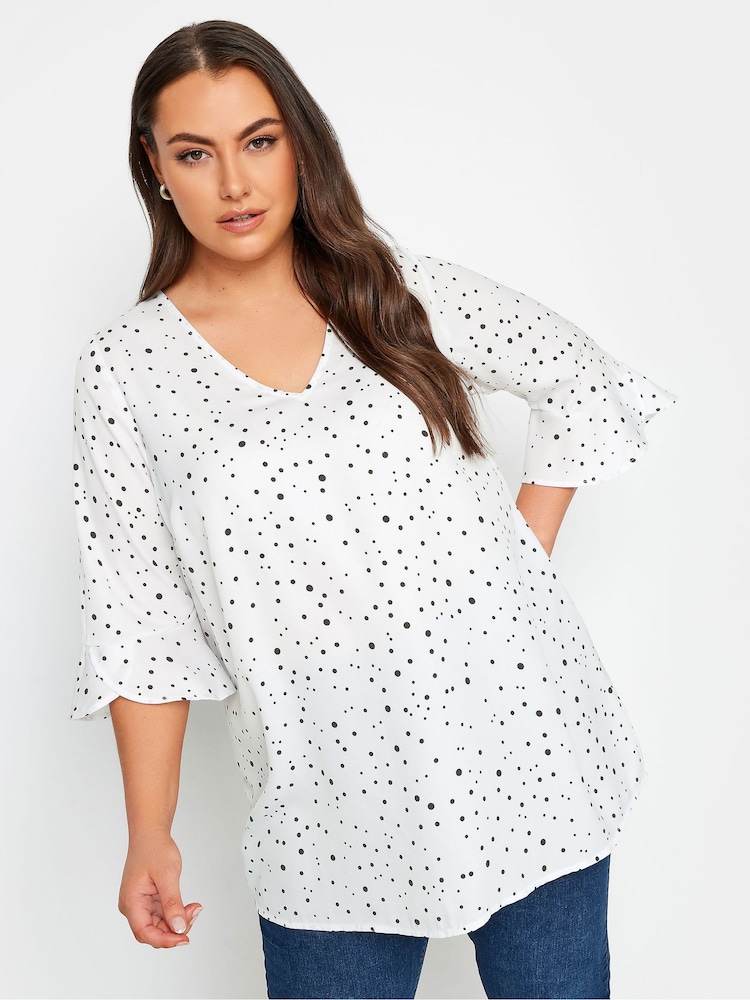 Yours Curve White Frill Sleeve Swing Top - Image 1 of 4