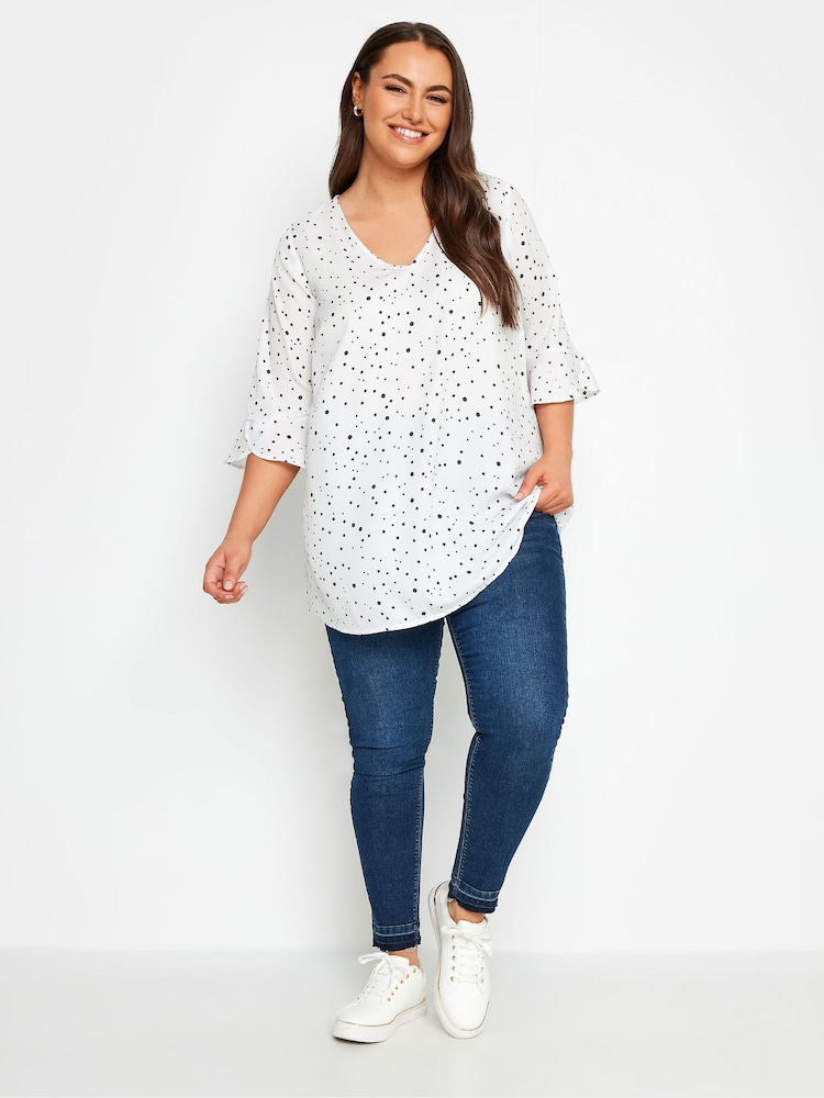 Yours Curve White Frill Sleeve Swing Top - Image 2 of 4