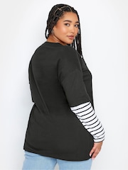 Yours Curve Black 2 In 1 Stripe Sleeve Top - Image 3 of 4