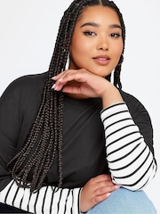 Yours Curve Black 2 In 1 Stripe Sleeve Top - Image 4 of 4