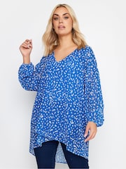 Yours Curve Blue Wrap Front Blouse - Image 1 of 4