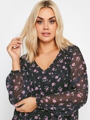 Yours Curve Black Wrap Front Blouse - Image 4 of 4