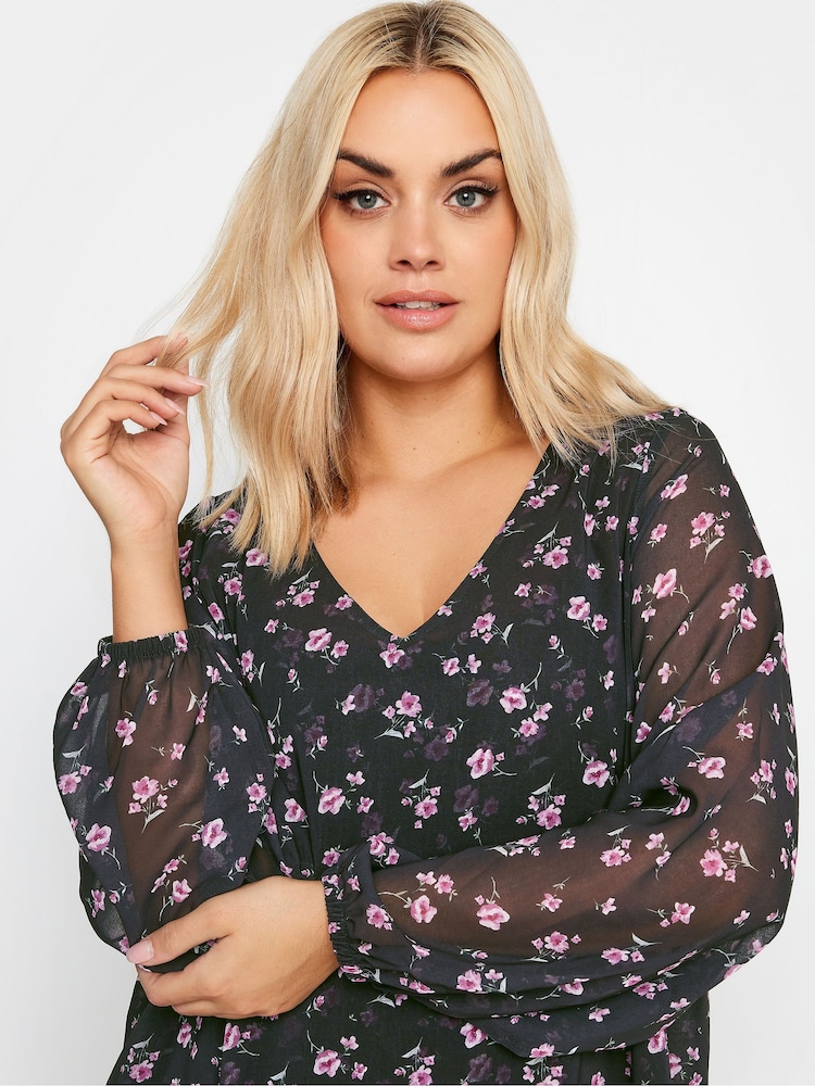 Yours Curve Black Wrap Front Blouse - Image 4 of 4