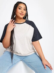 Yours Curve Natural Raglan Baseball T-Shirt - Image 1 of 4