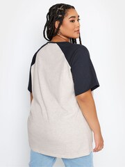 Yours Curve Natural Raglan Baseball T-Shirt - Image 3 of 4