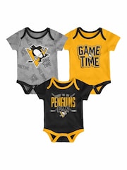 Fanatics Infants NHL Pittsburgh Penguins Game Time 100% Cotton Black Bodysuit 3 Piece - Image 1 of 4