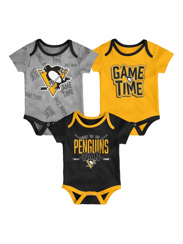 Fanatics Infants NHL Pittsburgh Penguins Game Time 100% Cotton Black Bodysuit 3 Piece - Image 1 of 4