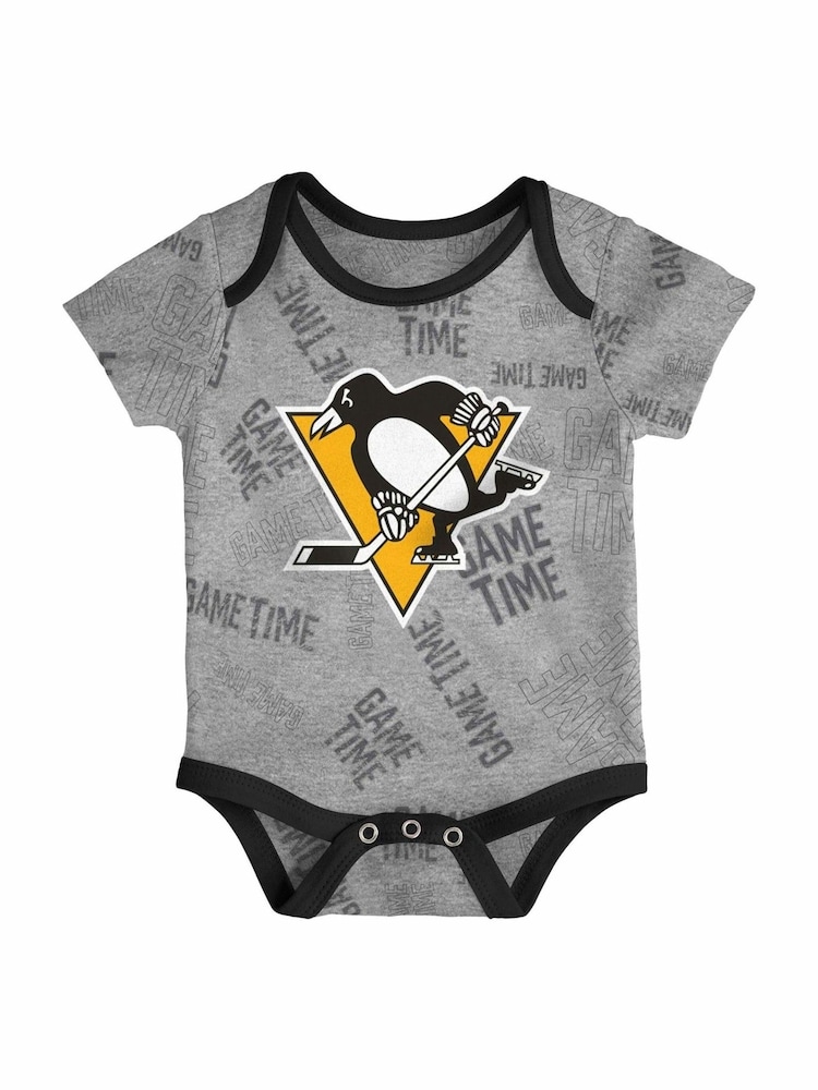 Fanatics Infants NHL Pittsburgh Penguins Game Time 100% Cotton Black Bodysuit 3 Piece - Image 4 of 4