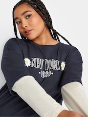 Yours Curve Blue 2-In-1 Stripe Sleeve 100% Cotton Top - Image 4 of 4