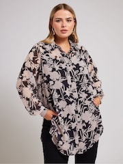 Yours London Curve Black Floral Longline Shirt - Image 3 of 4