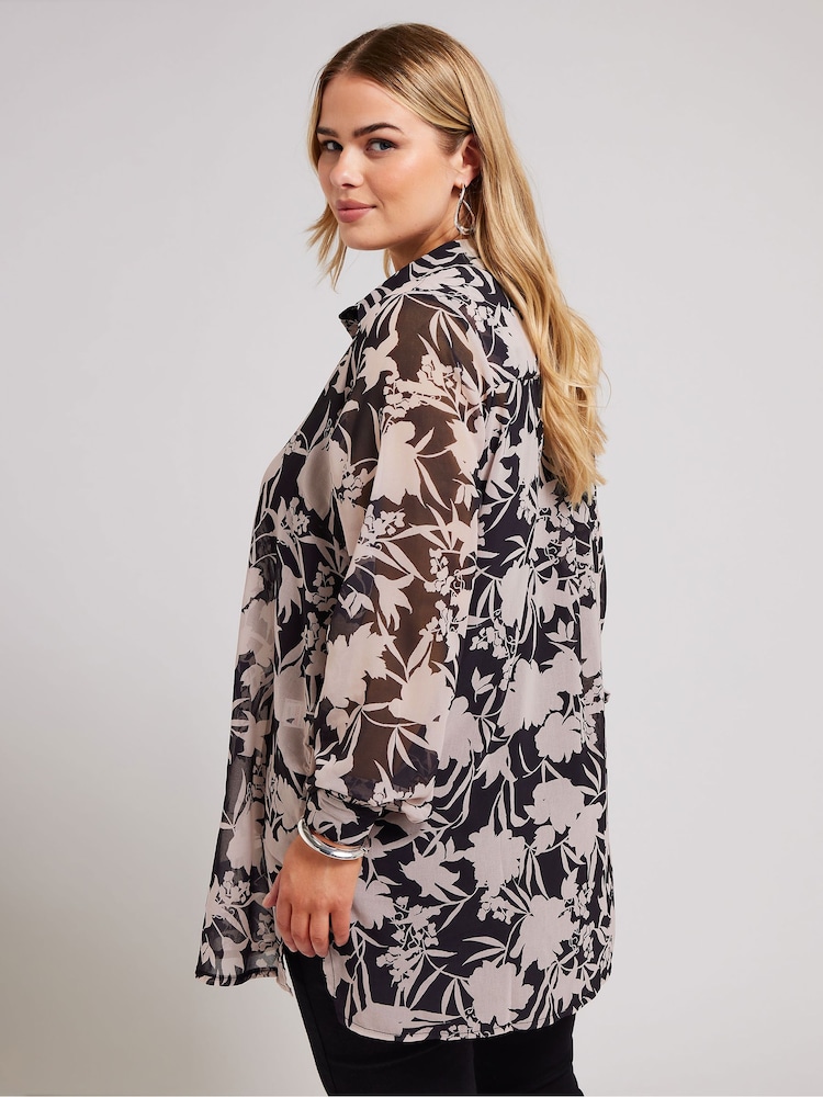 Yours London Curve Black Floral Longline Shirt - Image 4 of 4
