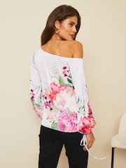 Lipsy Lilac Floral Asymmetic Bardot Neck Slinky Top - Image 2 of 4