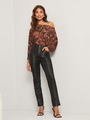 Lipsy Animal Print Asymmetic Bardot Neck Slinky Top - Image 3 of 4